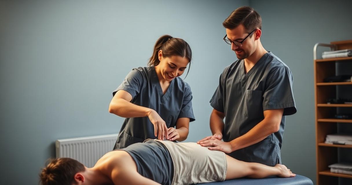Två manuella terapeuter under praktisk handledning